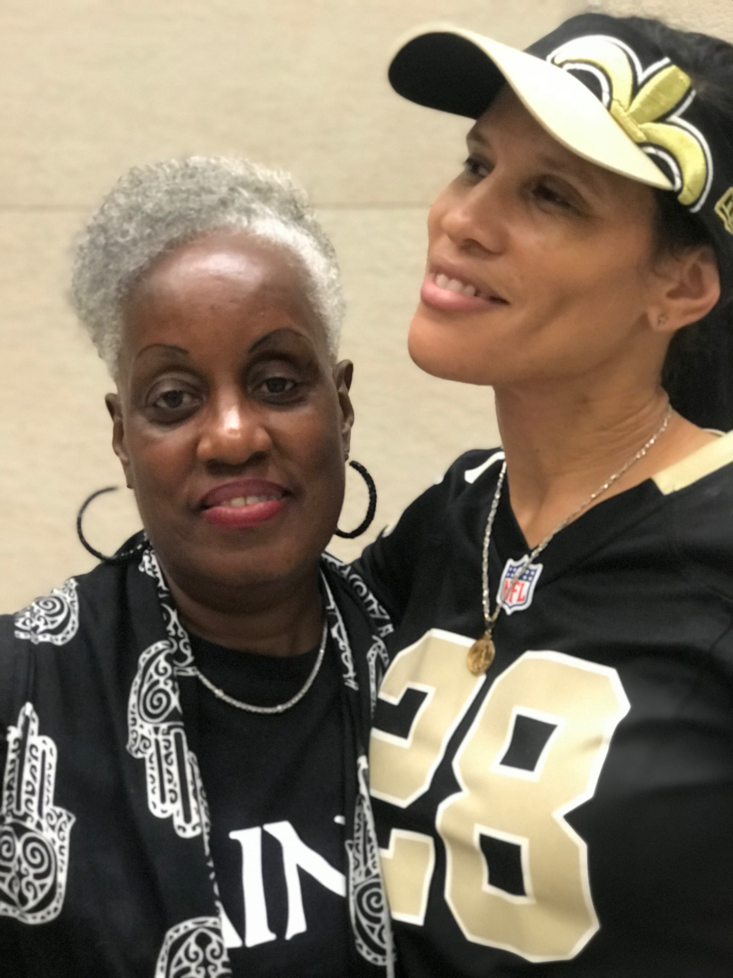 Momma Peggy on a Saints game day with family.