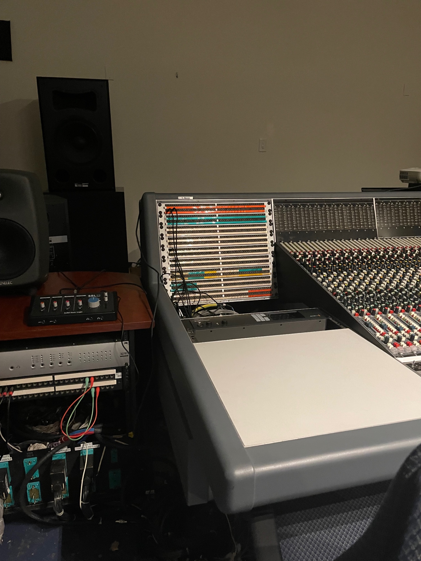 Plate 02 — Console, patchbay, far-field cabinet, SSL 2