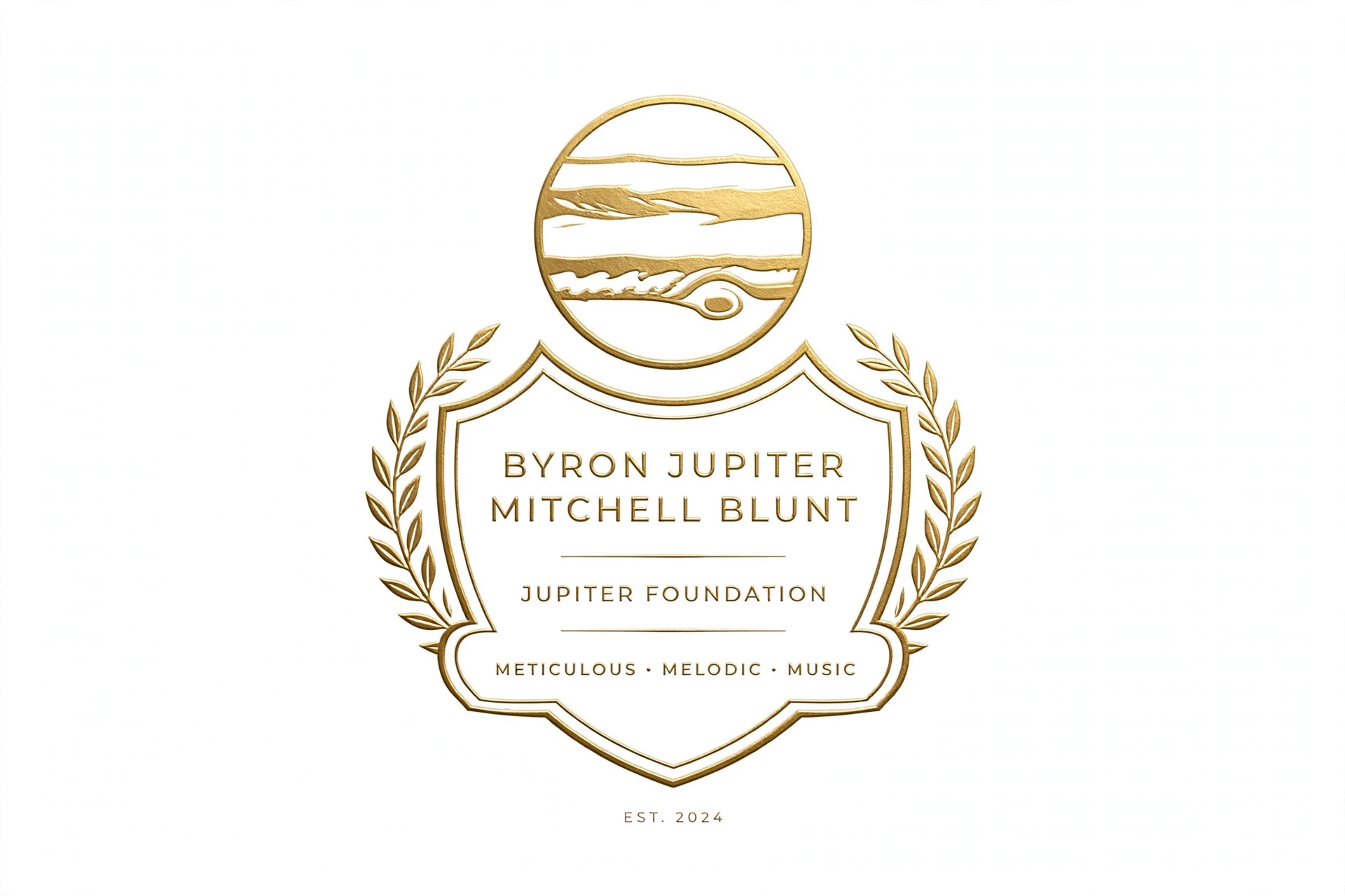 Byron Jupiter Mitchell Blunt Jupiter Foundation crest — Meticulous, Melodic, Music, est. 2024
