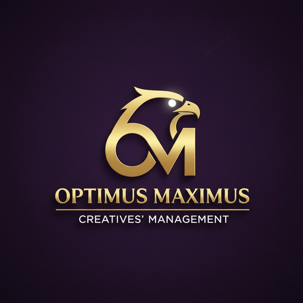 Optimus Maximus Creatives' Management gold eagle monogram in Maximus Gold on plum