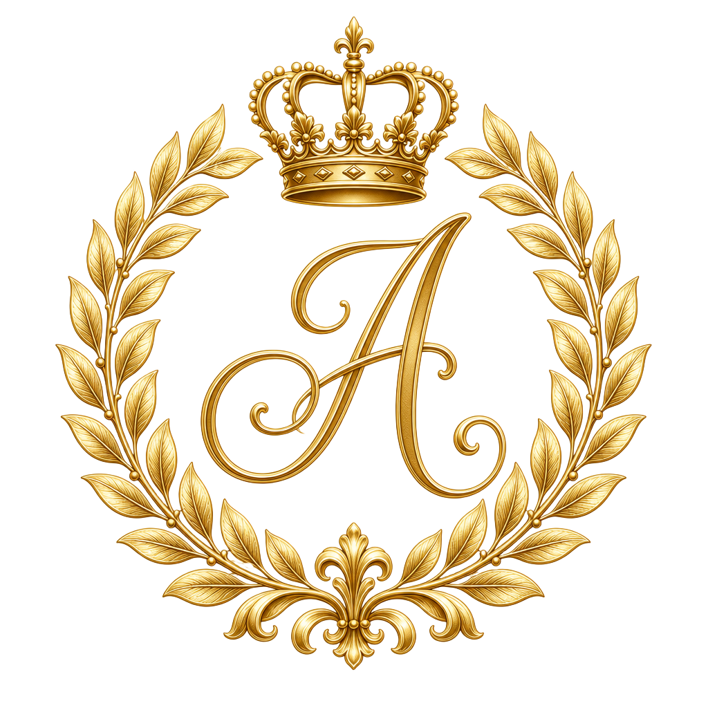 Voices of Tomorrow crest — a crowned laurel wreath around a script letter A